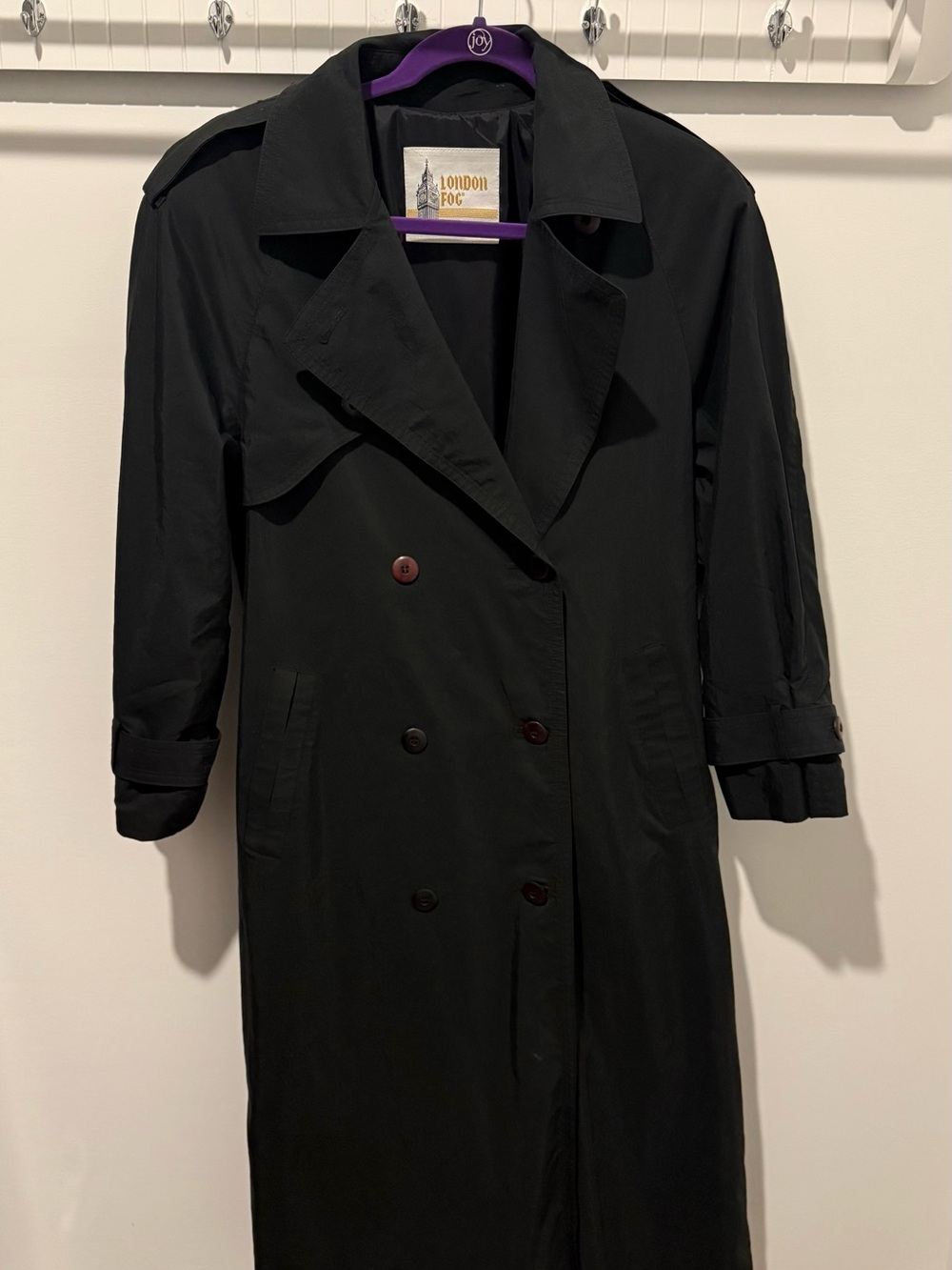 Vintage London Fog Black Long Double-Breasted Trench Coat ** missing belt**